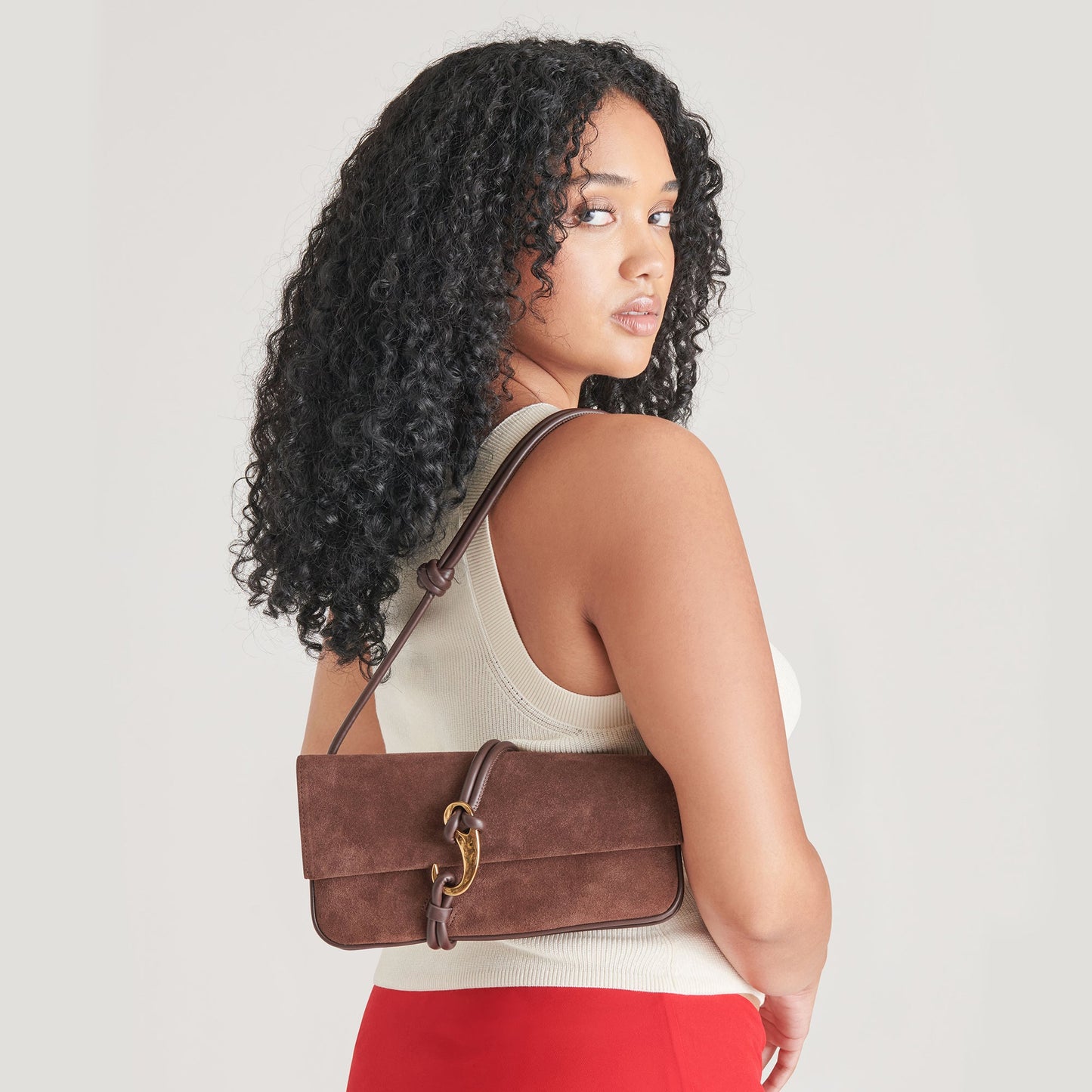 Alice Chocolate Suede Shoulder Bag Dolce Vita