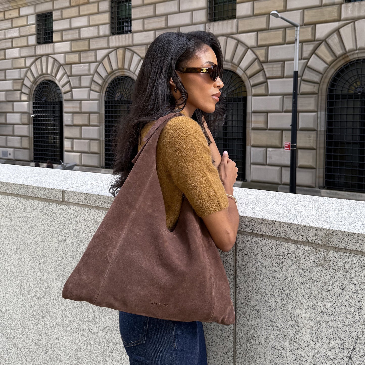 Marie Chocolate Suede Tote Dolce Vita