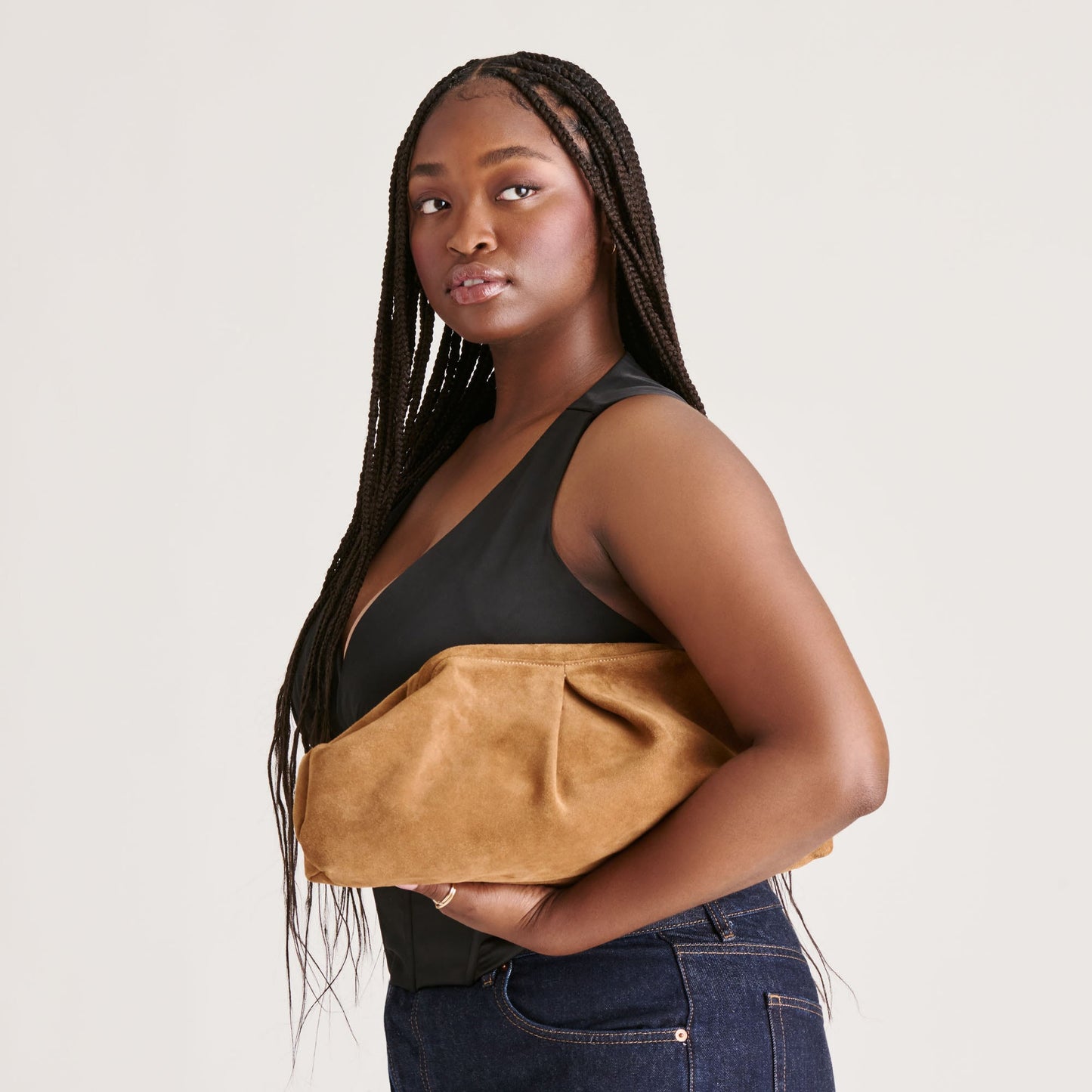 Sahara Cognac Suede Clutch Dolce Vita
