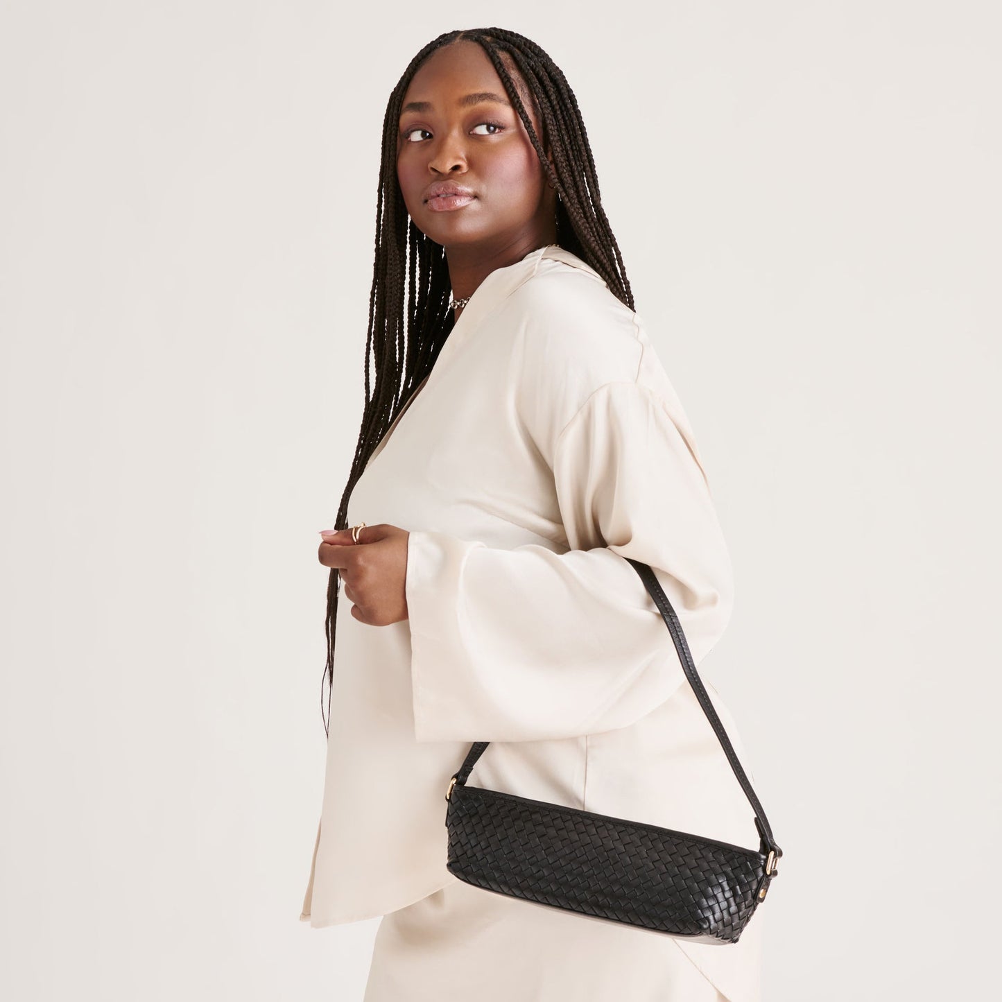 Savaii Black Woven Leather Shoulder Bag Dolce Vita