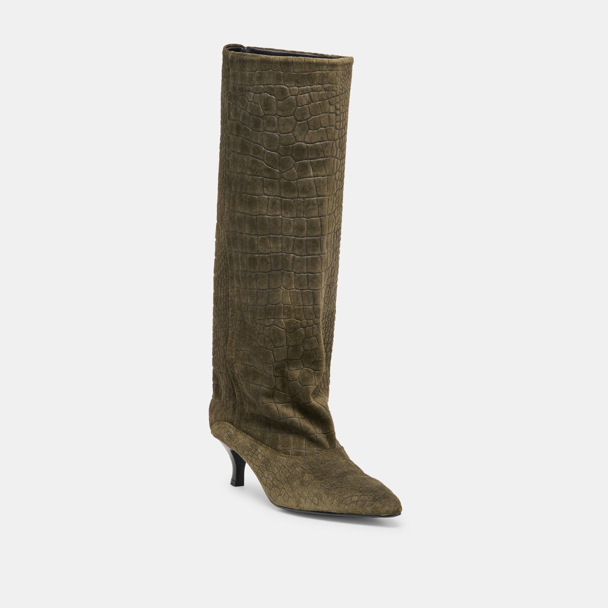 Roxla Olive Croco Embossed Leather Boots Dolce Vita