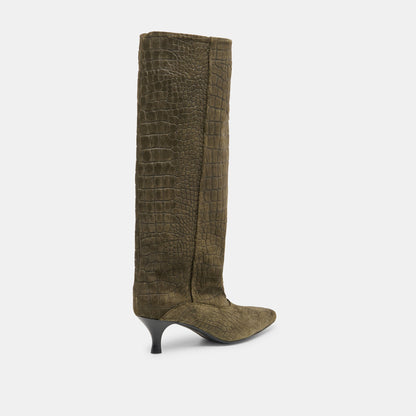 Roxla Olive Croco Embossed Leather Boots Dolce Vita