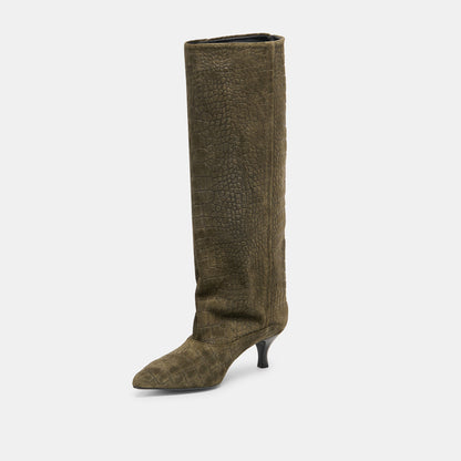 Roxla Olive Croco Embossed Leather Boots Dolce Vita