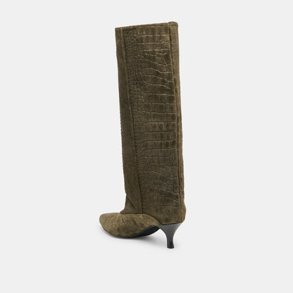 Roxla Olive Croco Embossed Leather Boots Dolce Vita