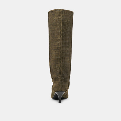 Roxla Olive Croco Embossed Leather Boots Dolce Vita