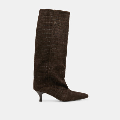 Roxla Dk Chocolate Croco Embossed Leather Boots Dolce Vita