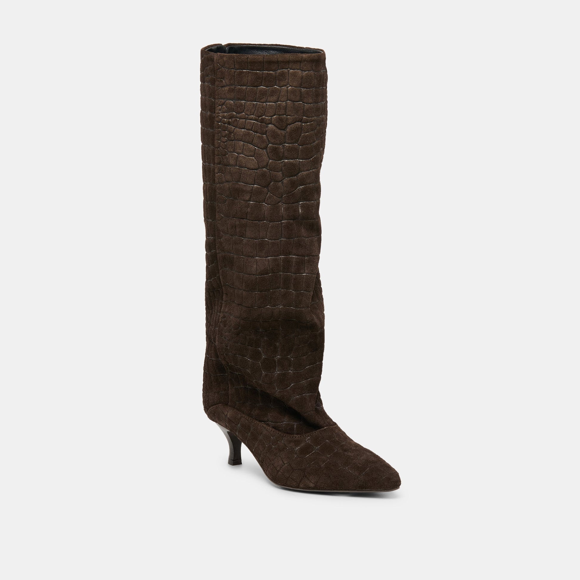 Roxla Dk Chocolate Croco Embossed Leather Boots Dolce Vita