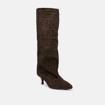 Roxla Dk Chocolate Croco Embossed Leather Boots Dolce Vita