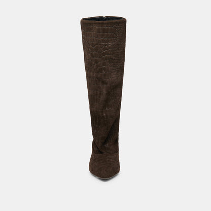 Roxla Dk Chocolate Croco Embossed Leather Boots Dolce Vita