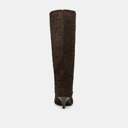Roxla Dk Chocolate Croco Embossed Leather Boots Dolce Vita