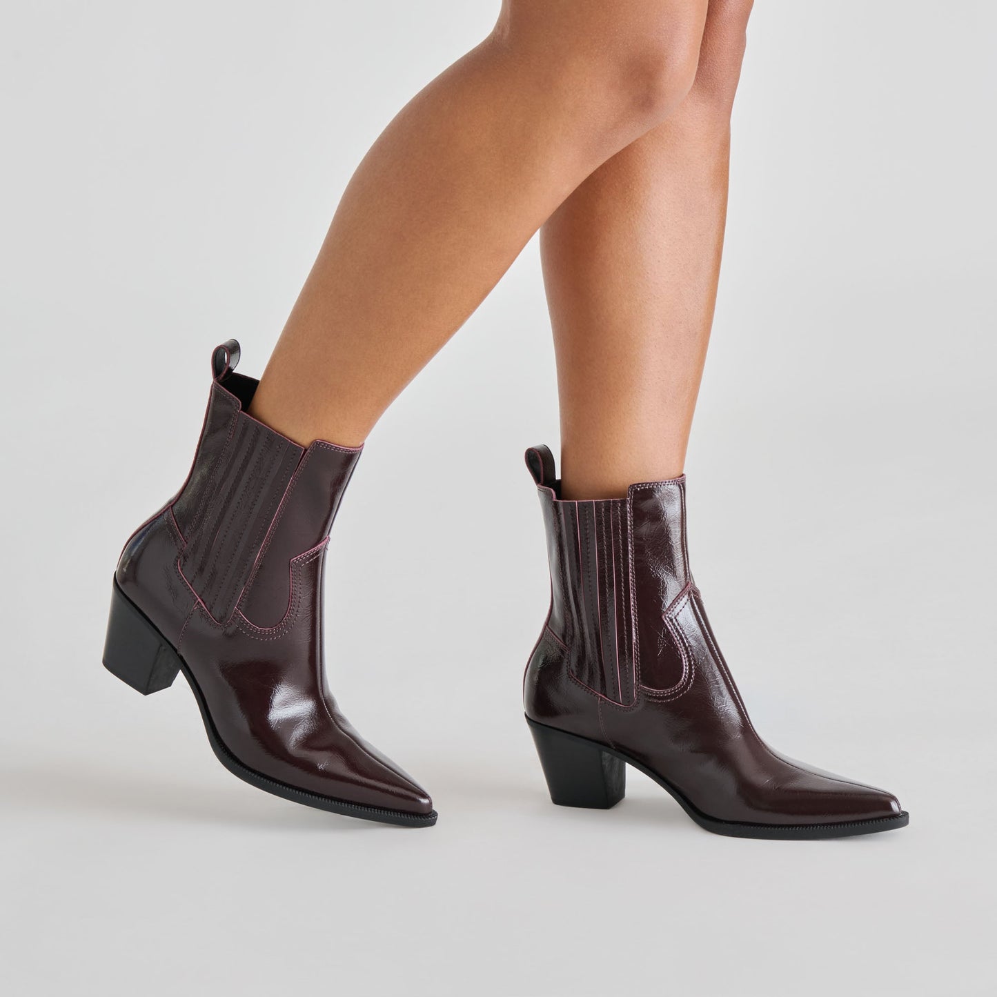 Slim Mulberry Crinkle Patent Booties Dolce Vita
