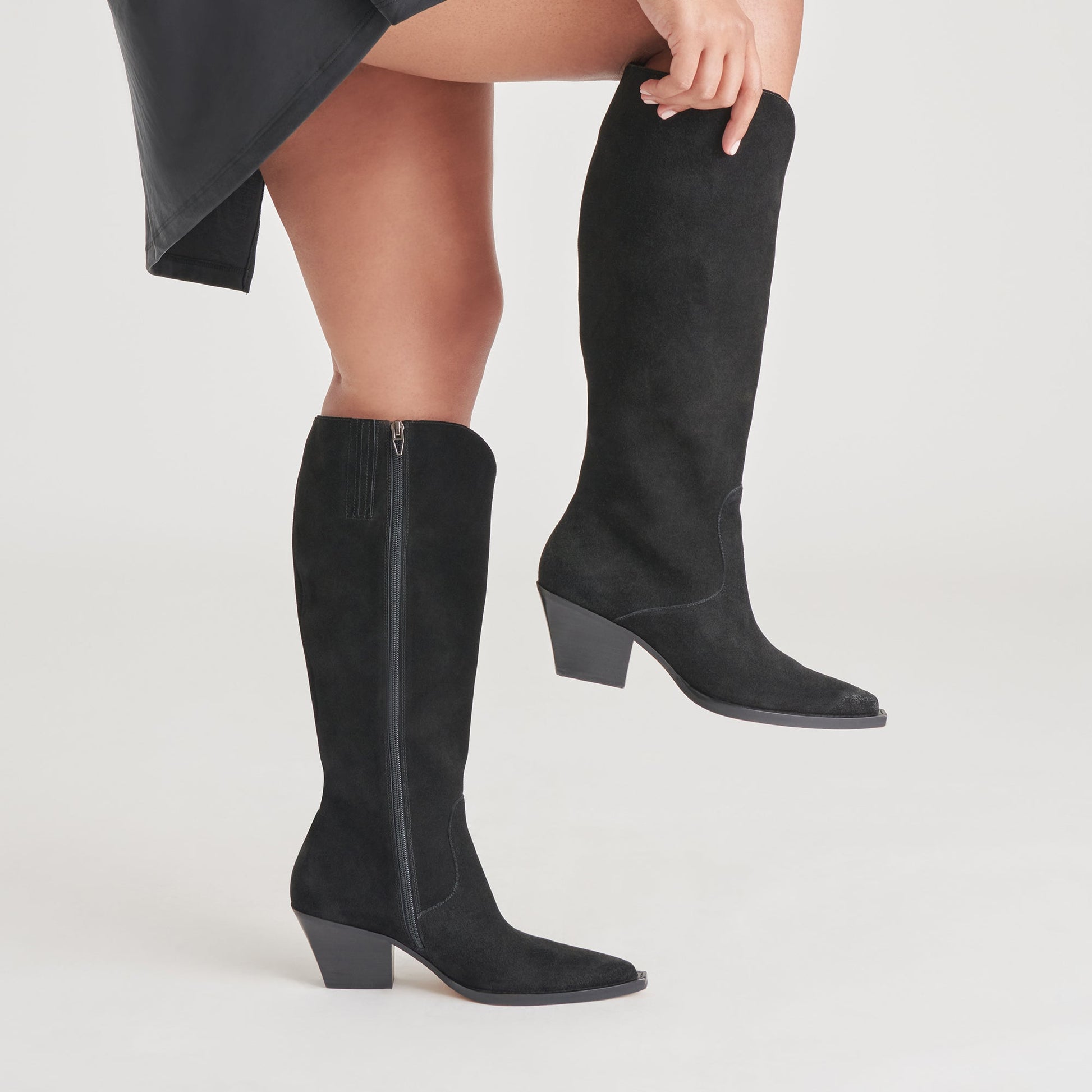 RAJ Wide Calf Boots Onyx Suede Dolce Vita