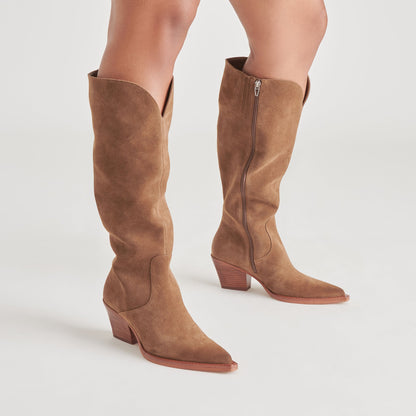 RAJ Wide Calf Boots Brown Suede Dolce Vita