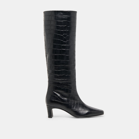 Trixi Noir Croco Embossed Leather Boots Dolce Vita