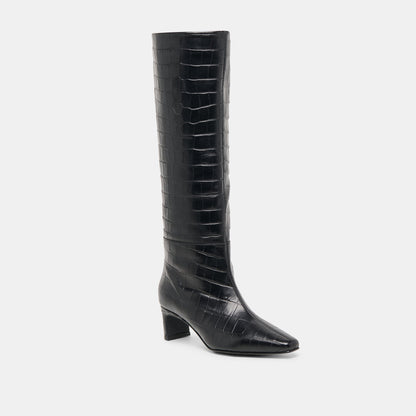 Trixi Noir Croco Embossed Leather Boots Dolce Vita