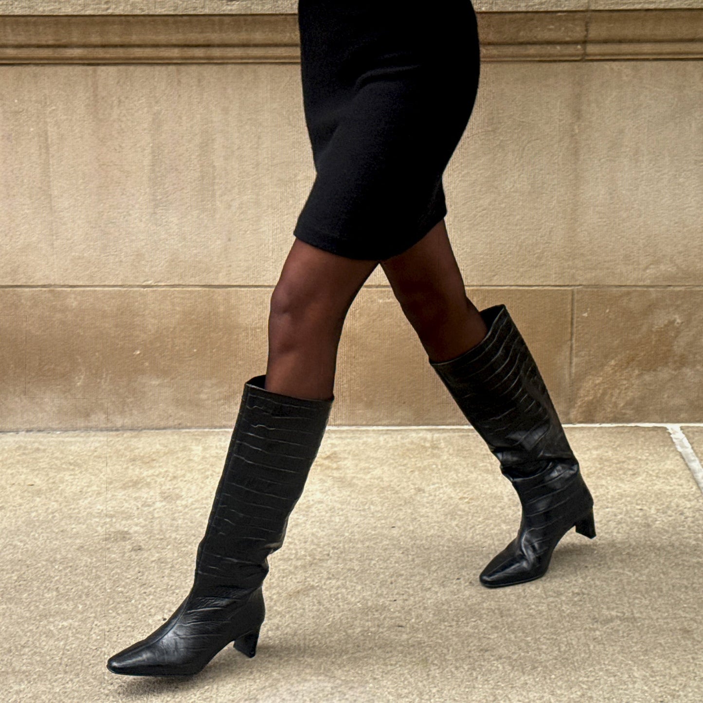 Trixi Noir Croco Embossed Leather Boots Dolce Vita