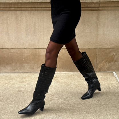 Trixi Noir Croco Embossed Leather Boots Dolce Vita