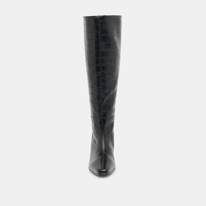 Trixi Noir Croco Embossed Leather Boots Dolce Vita
