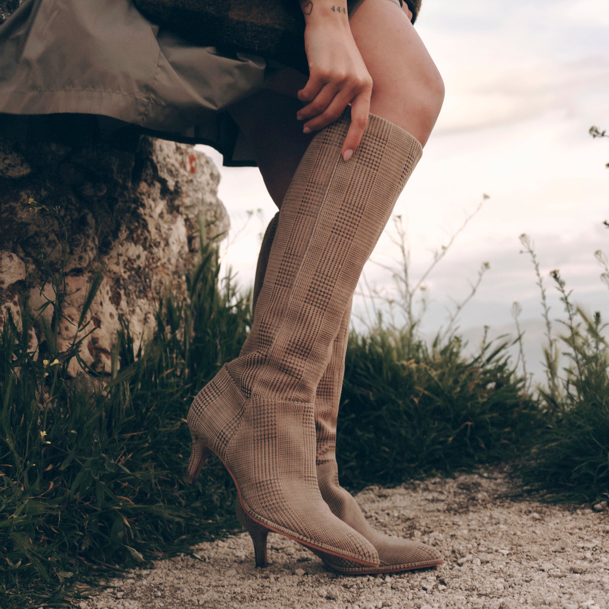 Aldy Herringbone Printed Suede Boots Dolce Vita