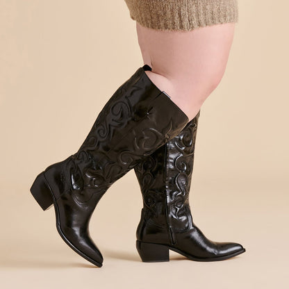 Mirla Black Leather Extra Wide Calf Boots Dolce Vita