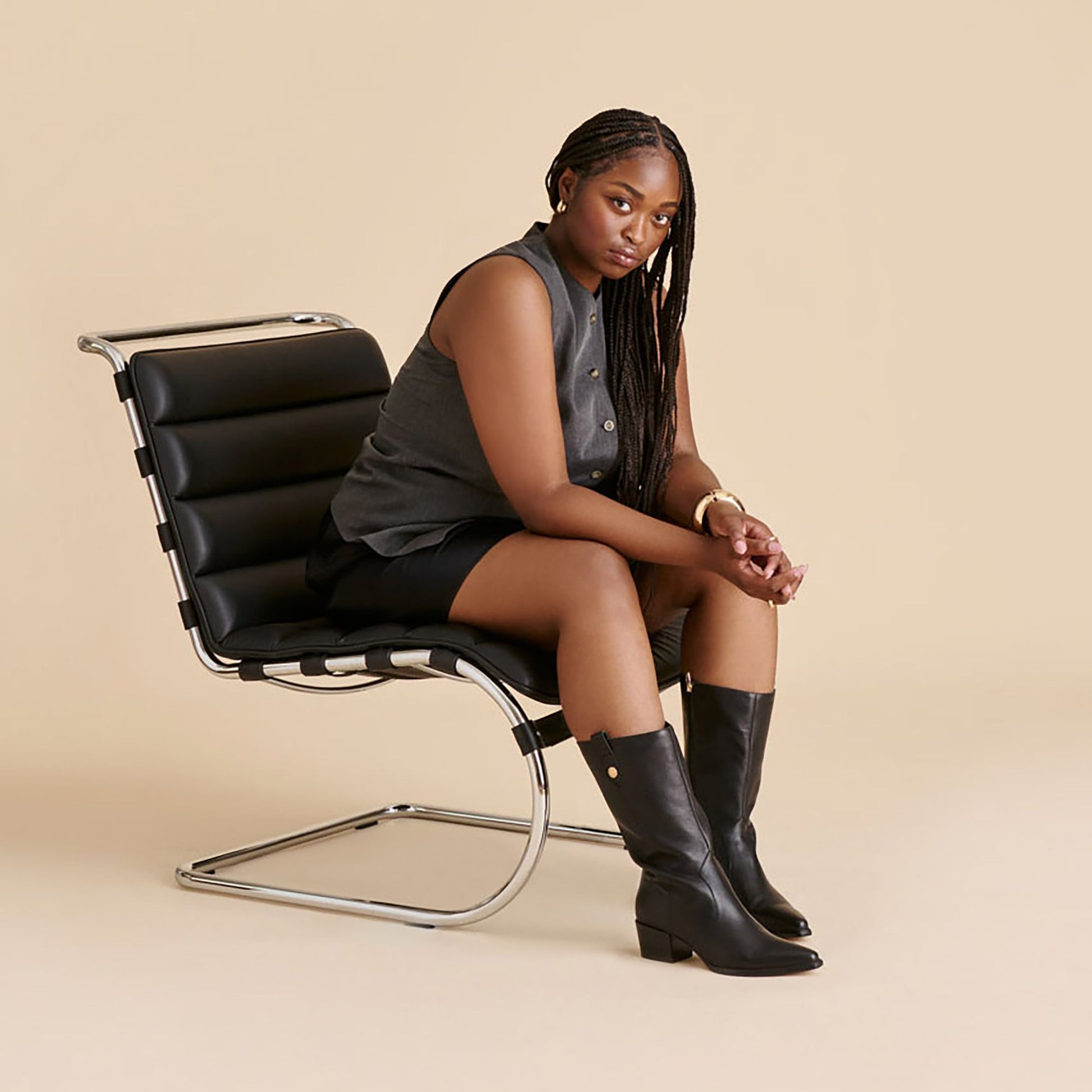 Vern Black Leather Wide Calf Boots Dolce Vita