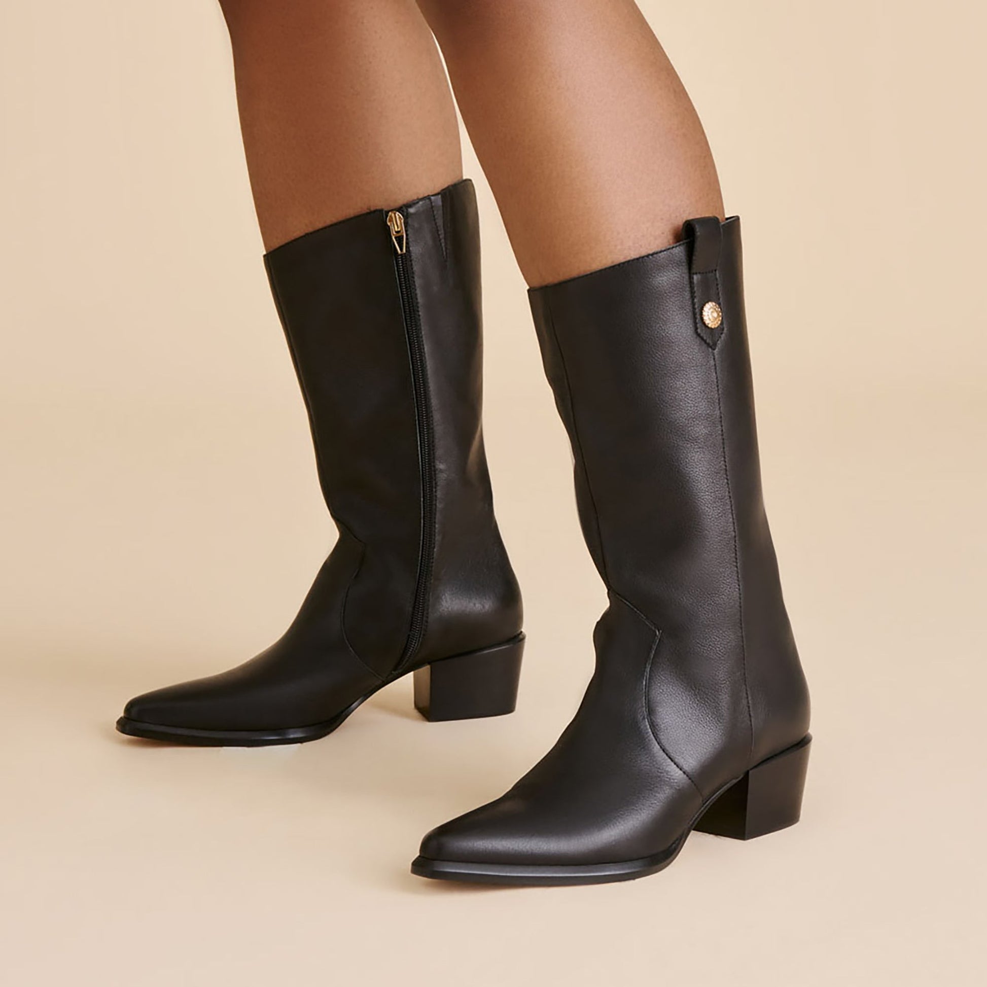 Vern Black Leather Wide Calf Boots Dolce Vita