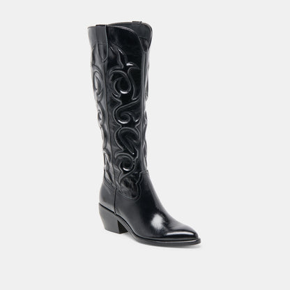 Mirla Black Leather Wide Calf Boots Dolce Vita