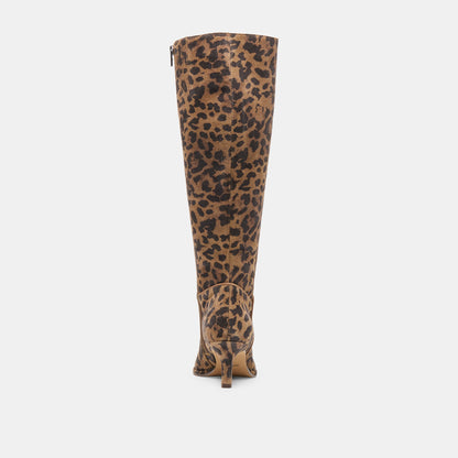 Aldy Brown Leopard Printed Suede Wide Calf Boots Dolce Vita