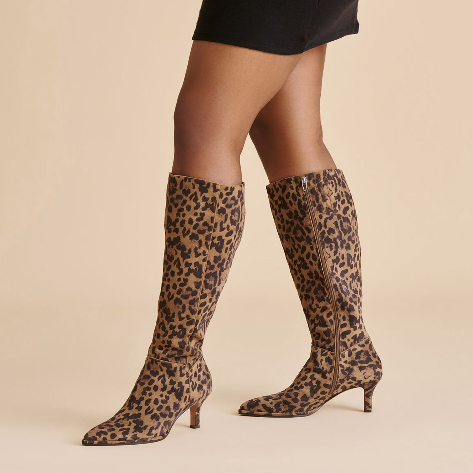 Aldy Brown Leopard Printed Suede Wide Calf Boots Dolce Vita