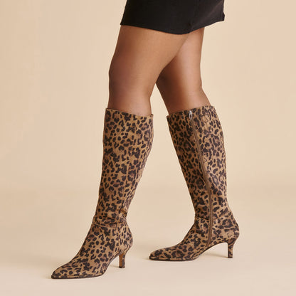 Aldy Brown Leopard Printed Suede Wide Calf Boots Dolce Vita