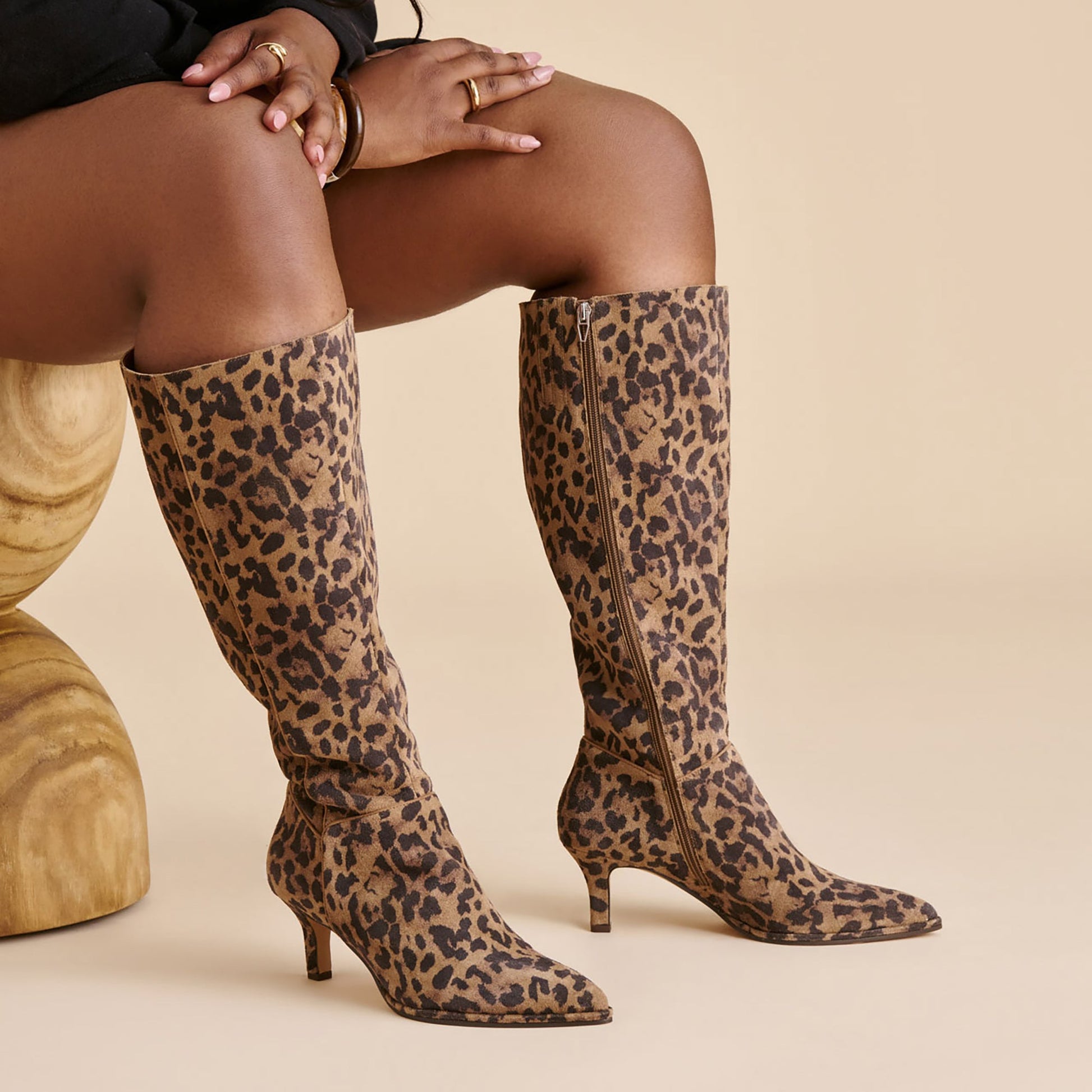 Aldy Brown Leopard Printed Suede Wide Calf Boots Dolce Vita