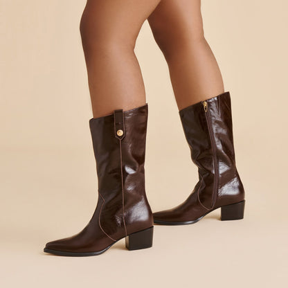 Vern Chocolate Leather Wide Calf Boots Dolce Vita
