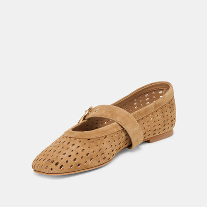 Mikel Lt Brown Perforated Suede Ballet Flats Dolce Vita