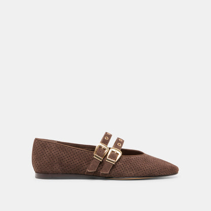 Baylee Grommet Dk Brown Perforated Suede Ballet Flats Dolce Vita