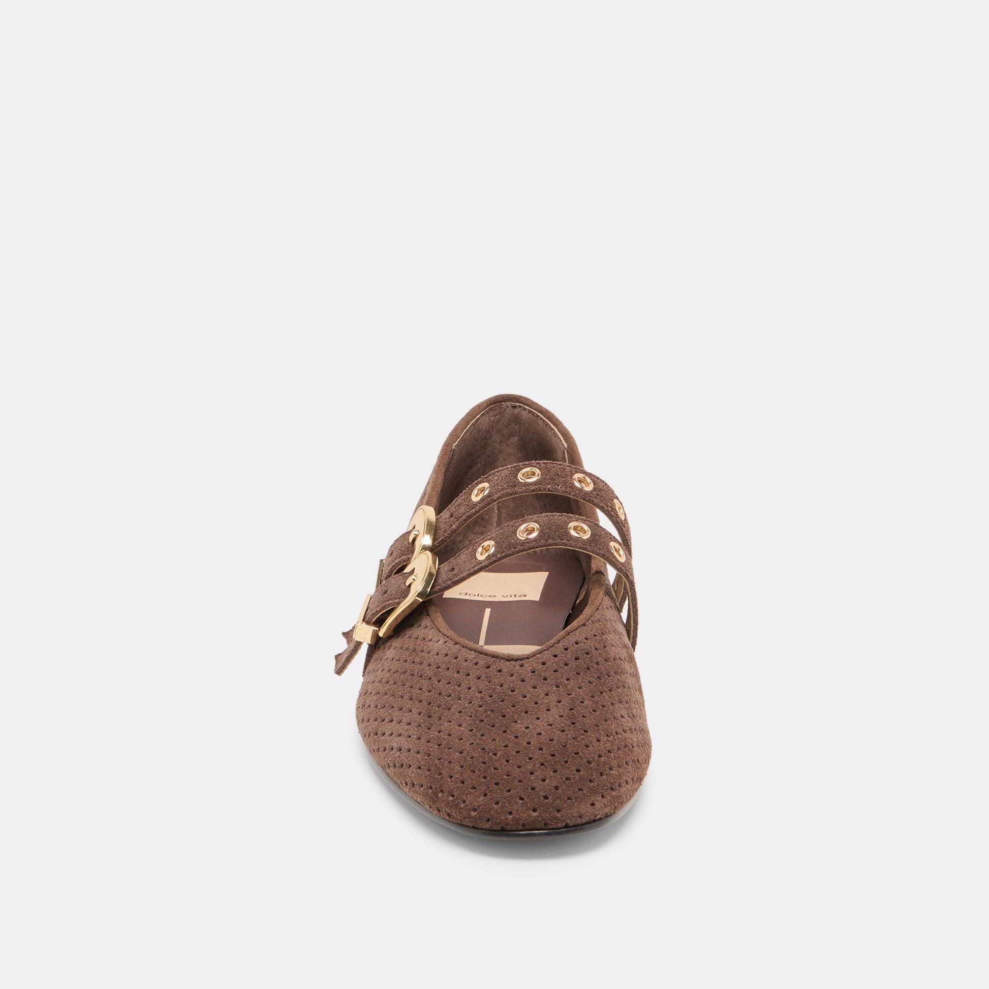 Baylee Grommet Dk Brown Perforated Suede Ballet Flats Dolce Vita