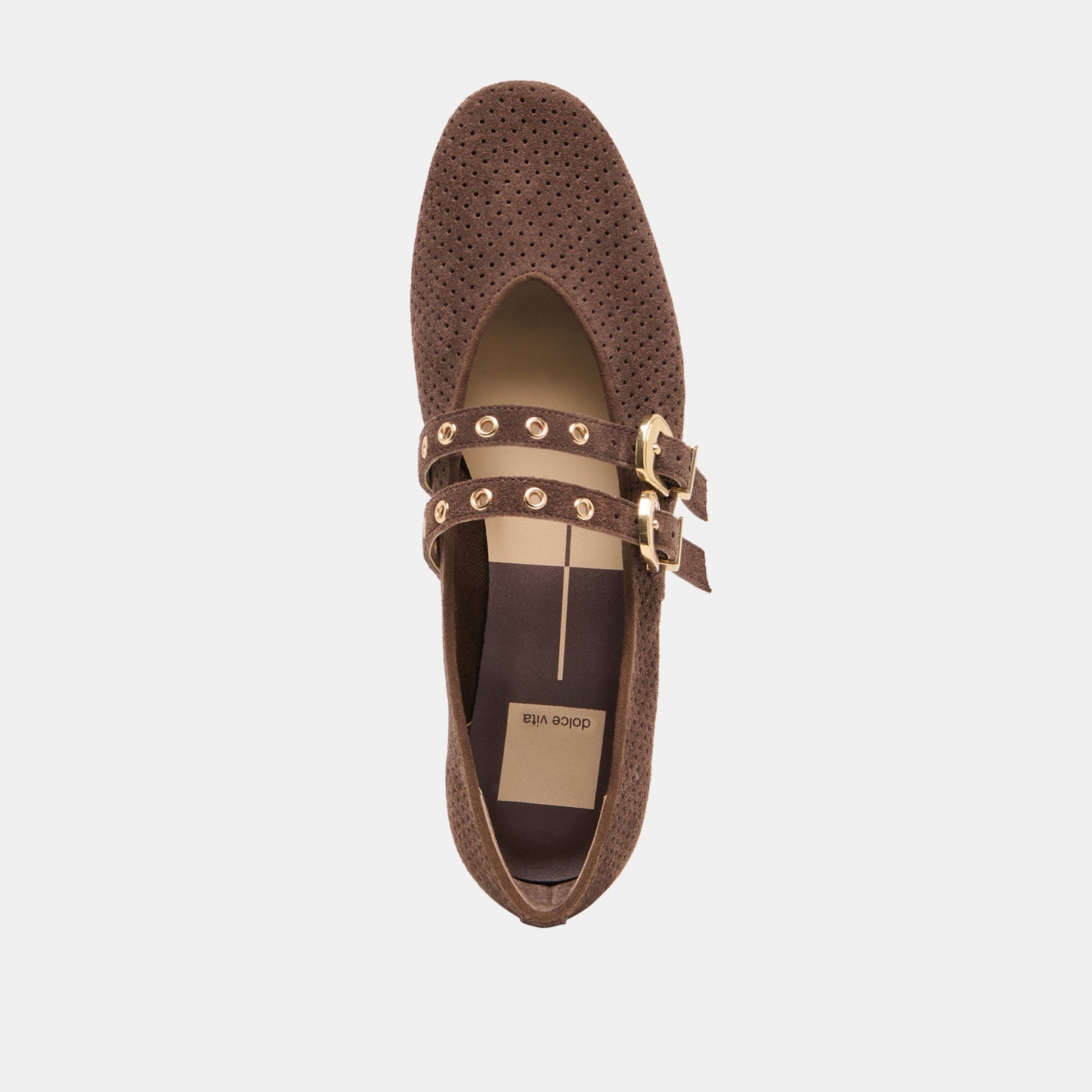 Baylee Grommet Dk Brown Perforated Suede Ballet Flats Dolce Vita