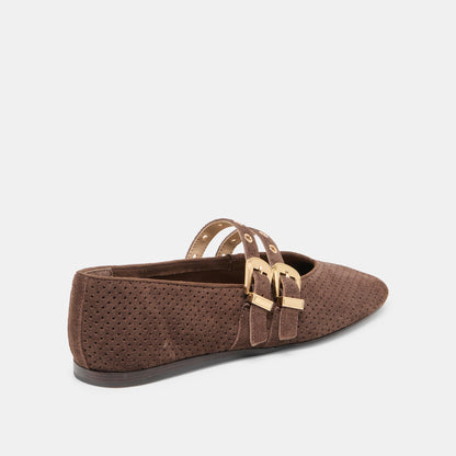 Baylee Grommet Dk Brown Perforated Suede Ballet Flats Dolce Vita