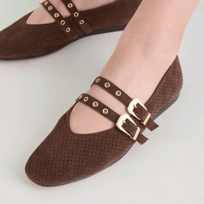 Baylee Grommet Dk Brown Perforated Suede Ballet Flats Dolce Vita