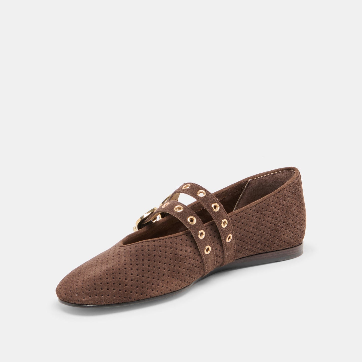 Baylee Grommet Dk Brown Perforated Suede Ballet Flats Dolce Vita