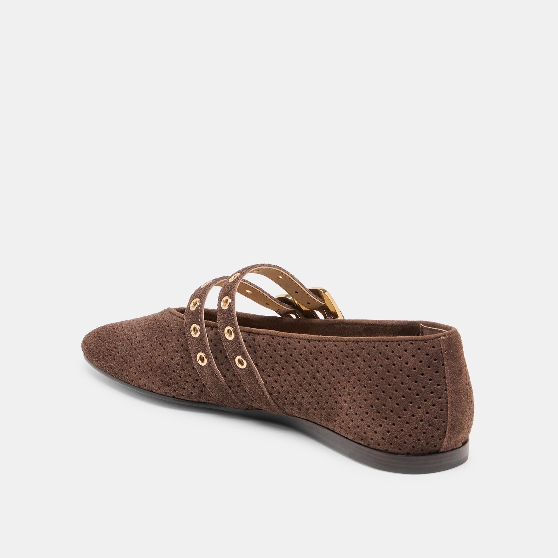 Baylee Grommet Dk Brown Perforated Suede Ballet Flats Dolce Vita