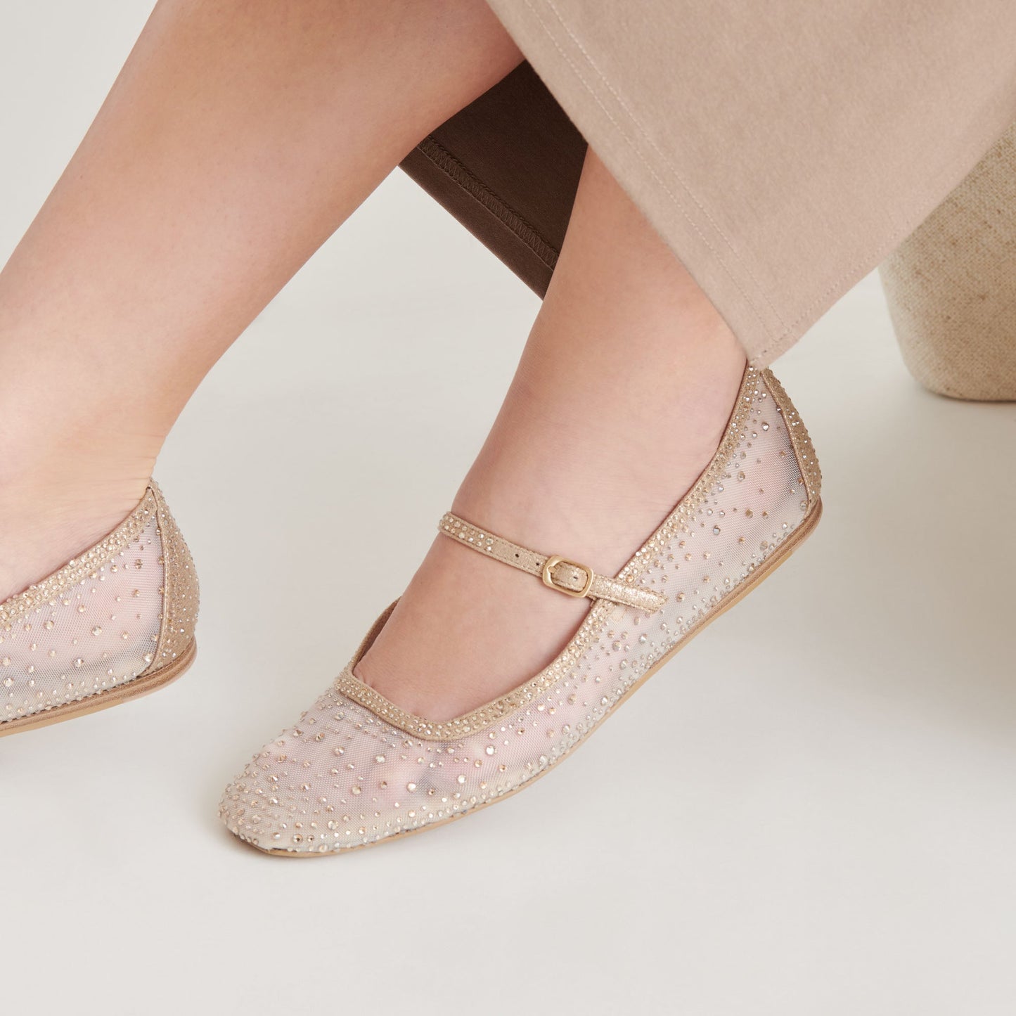 REYES CRYSTAL BALLET FLATS GOLD MESH Dolce Vita