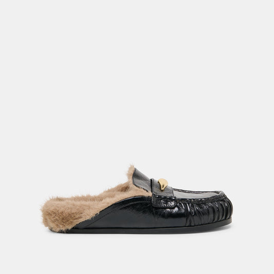 Jodero Plush Black Leather Flats Dolce Vita