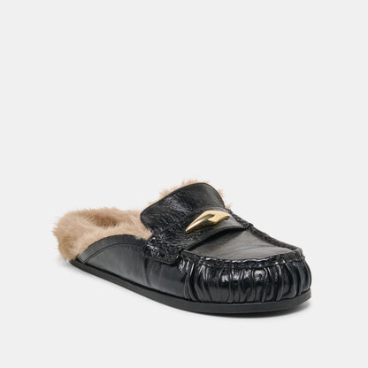 Jodero Plush Black Leather Flats Dolce Vita