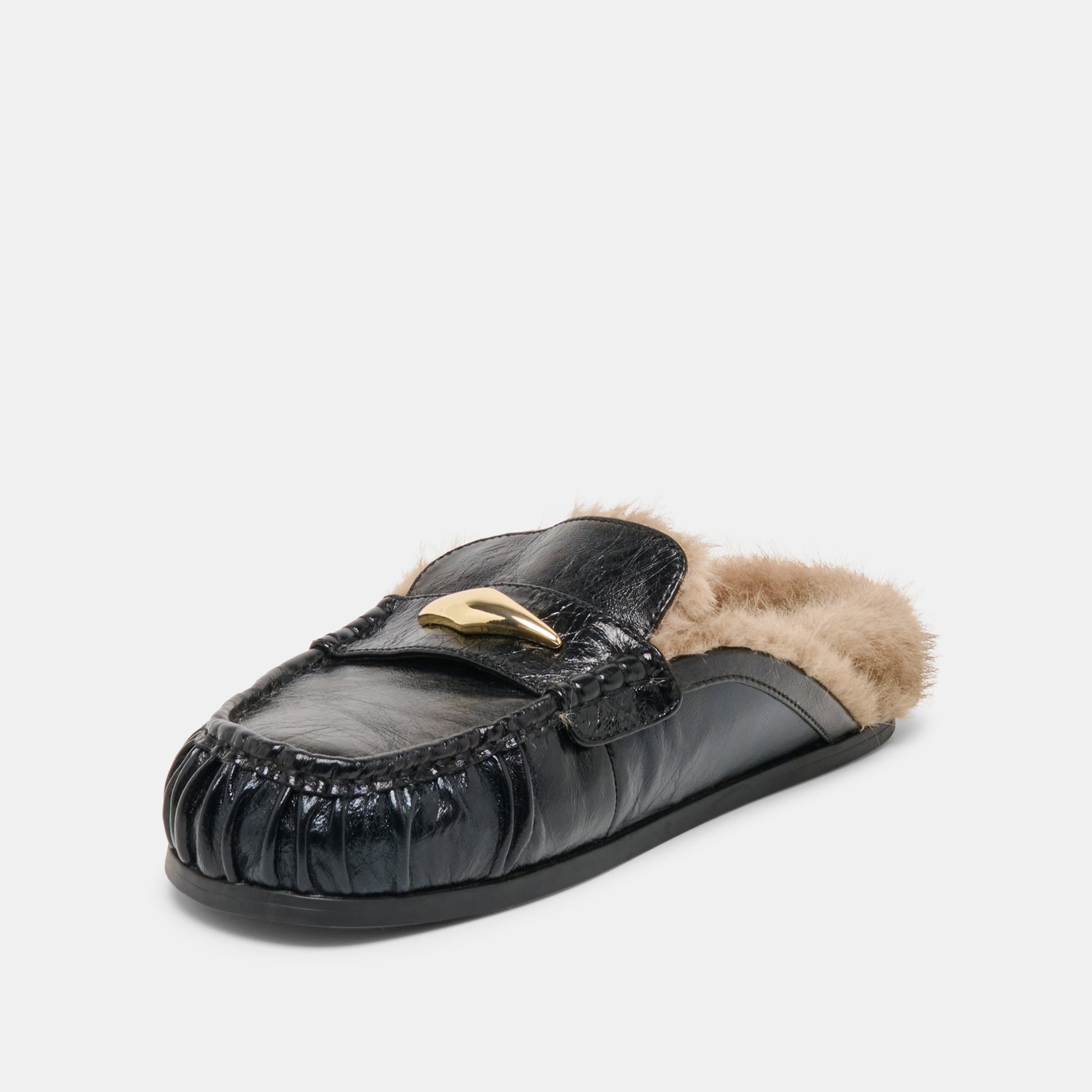Jodero Plush Black Leather Flats Dolce Vita