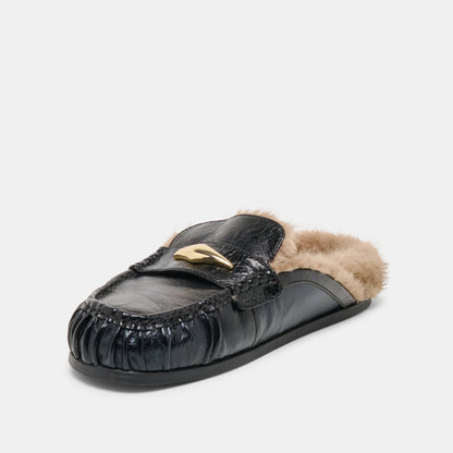 Jodero Plush Black Leather Flats Dolce Vita