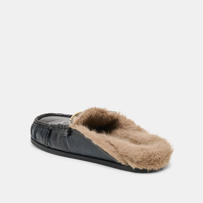 Jodero Plush Black Leather Flats Dolce Vita