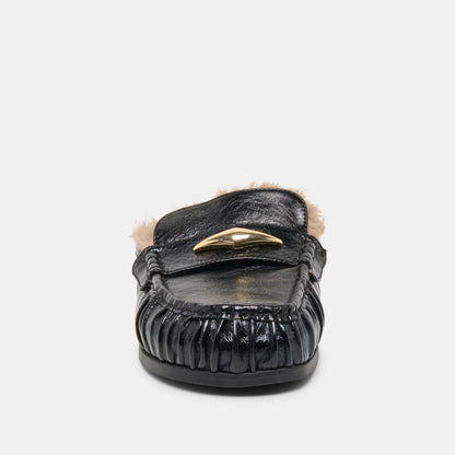 Jodero Plush Black Leather Flats Dolce Vita