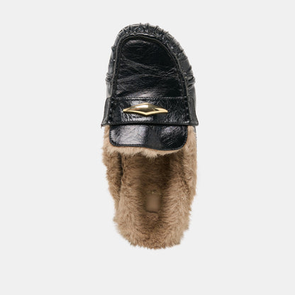 Jodero Plush Black Leather Flats Dolce Vita