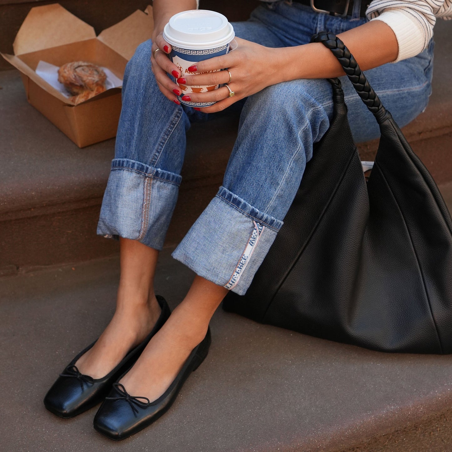 ANISA Ballet Flats Black Leather Dolce Vita