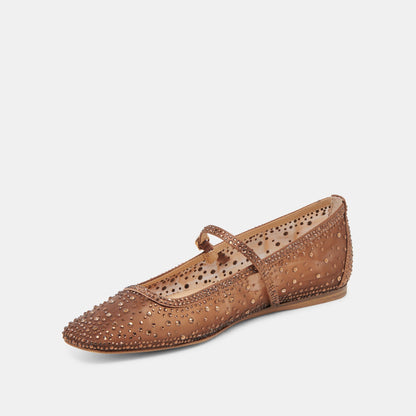 REYES CRYSTAL BALLET FLATS MID BROWN MESH Dolce Vita
